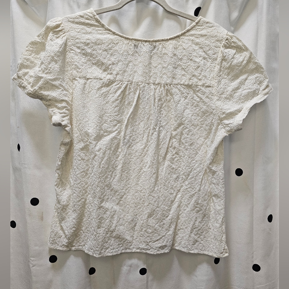 Modcloth‎ cream button front puff sleeve cotton floral eyelet top XL - Picture 7 of 9